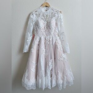 Blush Lace Long Sleeve Bridal Dress – Illusion Back - NWT - Size 6